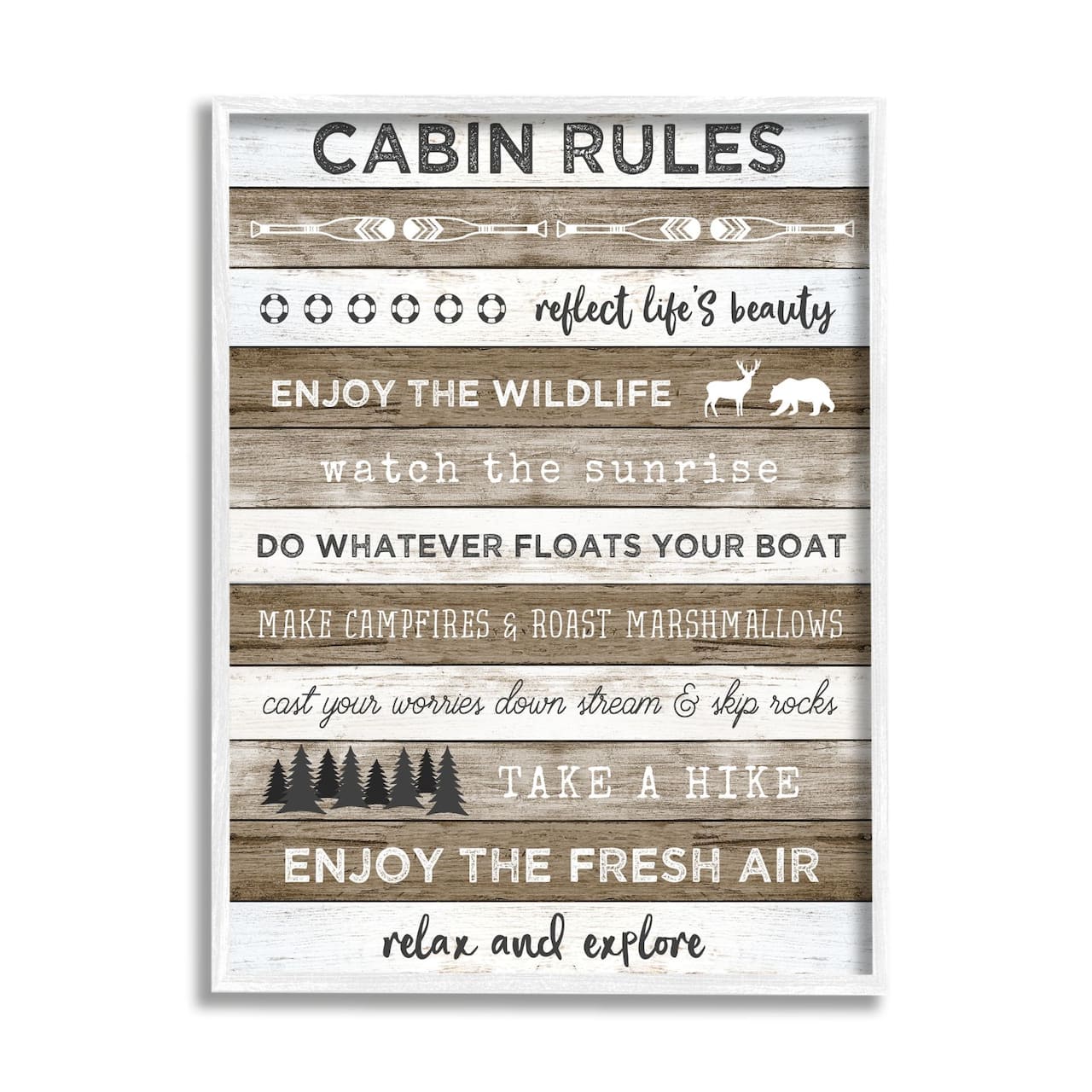 Stupell Industries Cabin Rules Motivational List Rustic Forest Plank Pattern Framed Wall Art